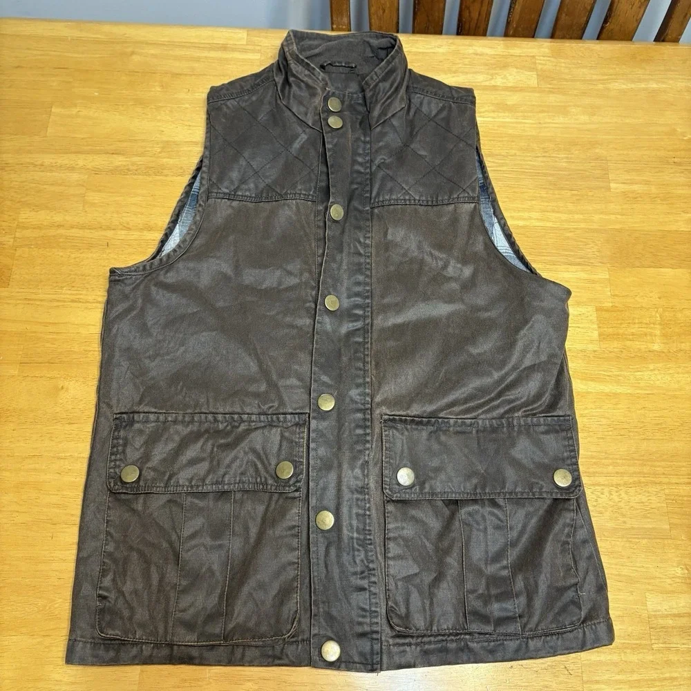Mountain And Isles Vest Jacket Mens Size M Brown Waxed Canvas Flannel Lined Zip‎